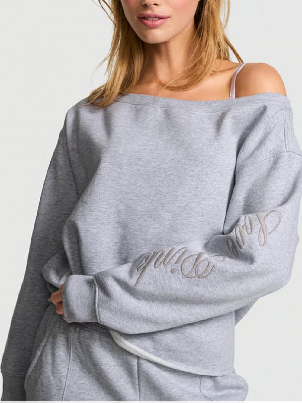PINK Victoria's Secret Campus Fleece Off The Shoulder Sweatshirt - Large - NWT